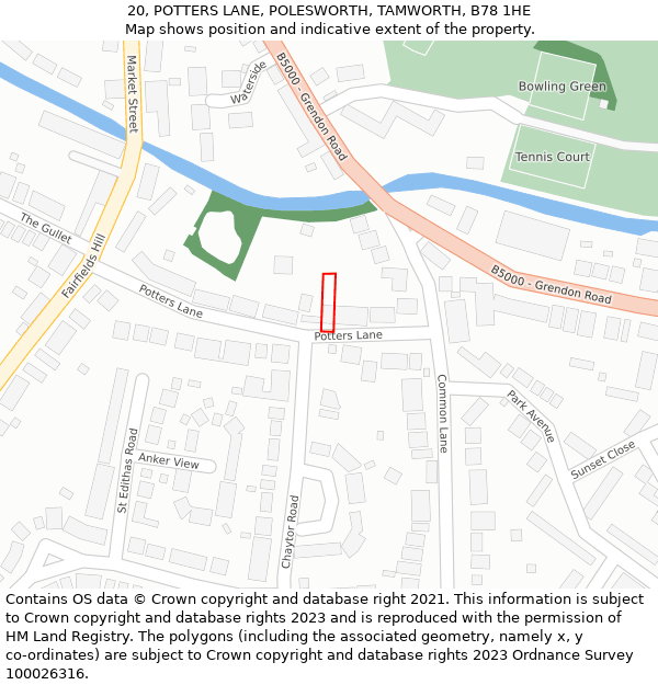 20, POTTERS LANE, POLESWORTH, TAMWORTH, B78 1HE: Location map and indicative extent of plot