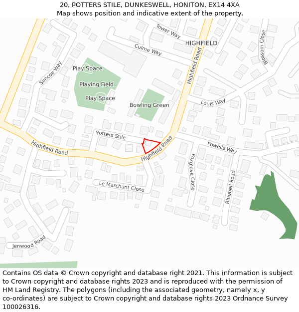 20, POTTERS STILE, DUNKESWELL, HONITON, EX14 4XA: Location map and indicative extent of plot