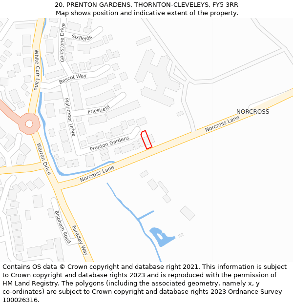 20, PRENTON GARDENS, THORNTON-CLEVELEYS, FY5 3RR: Location map and indicative extent of plot