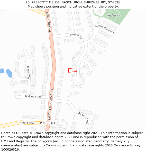 20, PRESCOTT FIELDS, BASCHURCH, SHREWSBURY, SY4 2EL: Location map and indicative extent of plot