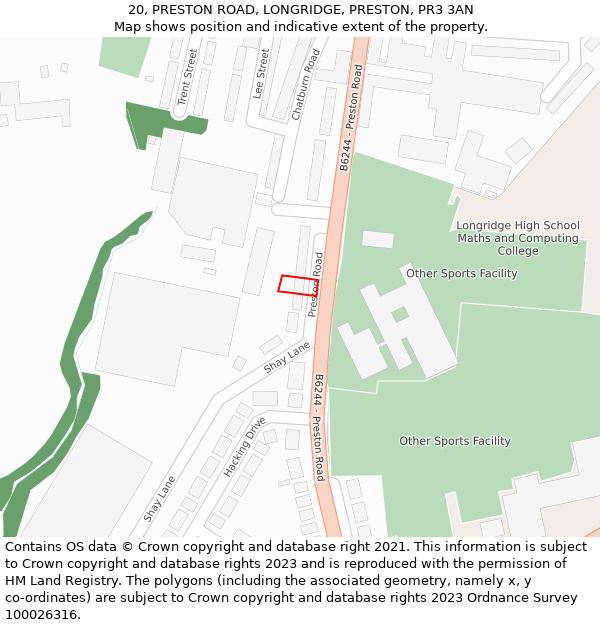 20, PRESTON ROAD, LONGRIDGE, PRESTON, PR3 3AN: Location map and indicative extent of plot