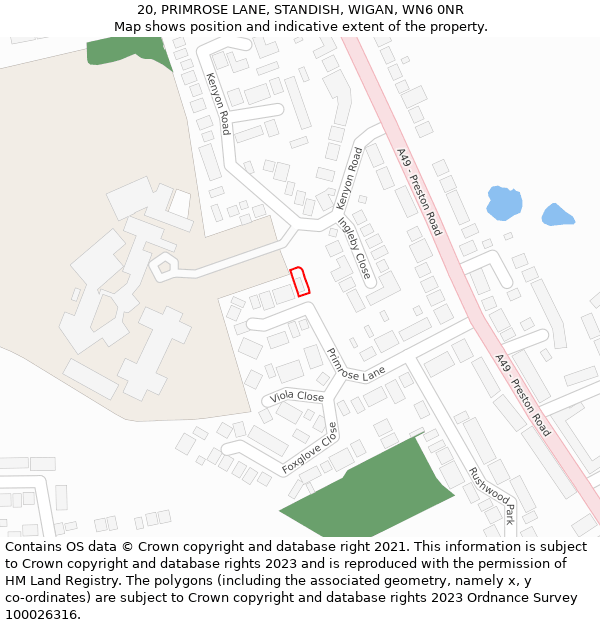 20, PRIMROSE LANE, STANDISH, WIGAN, WN6 0NR: Location map and indicative extent of plot