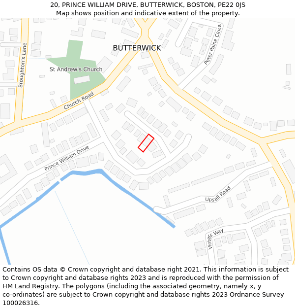 20, PRINCE WILLIAM DRIVE, BUTTERWICK, BOSTON, PE22 0JS: Location map and indicative extent of plot