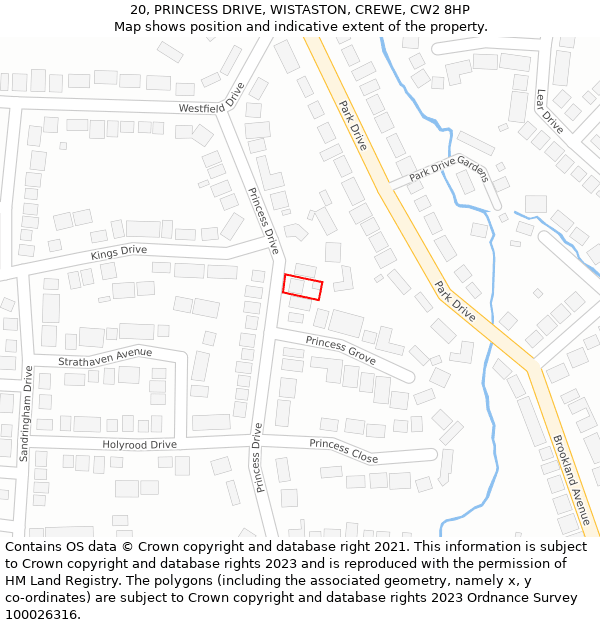 20, PRINCESS DRIVE, WISTASTON, CREWE, CW2 8HP: Location map and indicative extent of plot