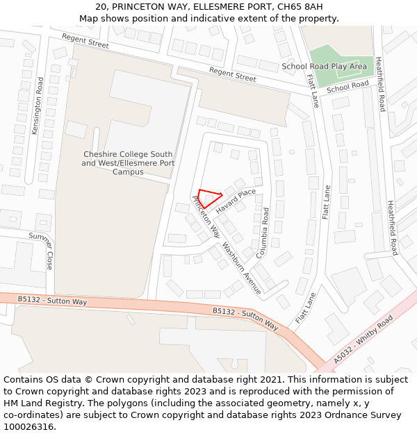 20, PRINCETON WAY, ELLESMERE PORT, CH65 8AH: Location map and indicative extent of plot