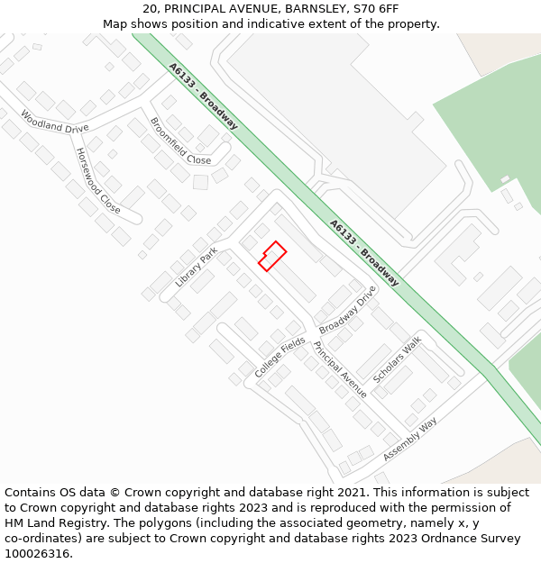 20, PRINCIPAL AVENUE, BARNSLEY, S70 6FF: Location map and indicative extent of plot