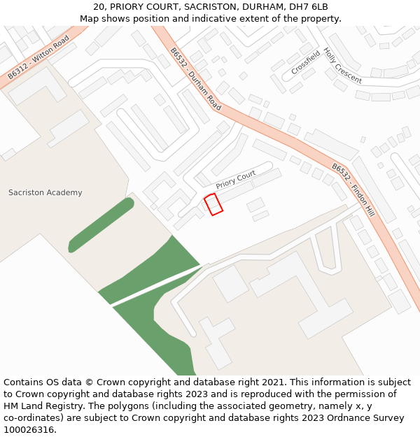 20, PRIORY COURT, SACRISTON, DURHAM, DH7 6LB: Location map and indicative extent of plot
