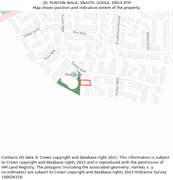 20, PUNTON WALK, SNAITH, GOOLE, DN14 9TH: Location map and indicative extent of plot