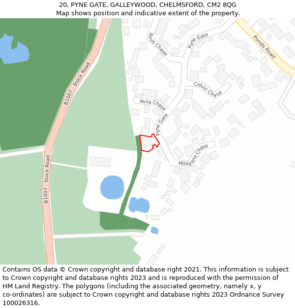 20, PYNE GATE, GALLEYWOOD, CHELMSFORD, CM2 8QG: Location map and indicative extent of plot