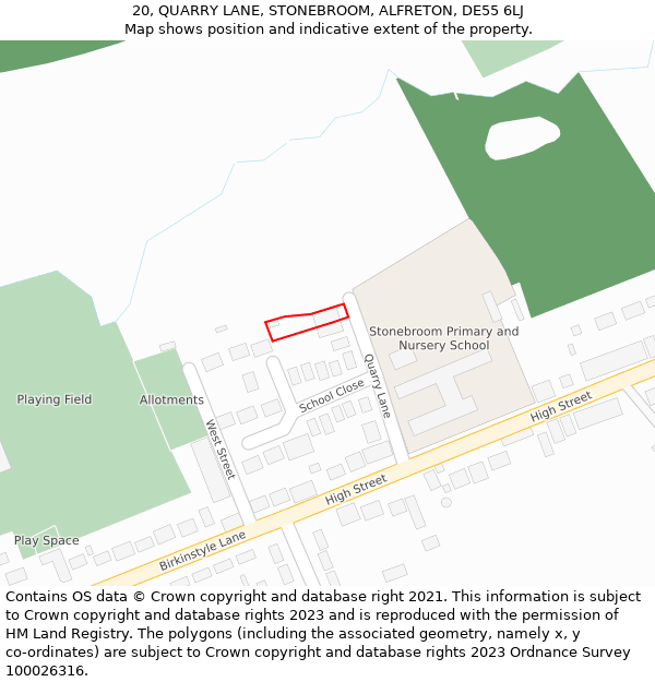 20, QUARRY LANE, STONEBROOM, ALFRETON, DE55 6LJ: Location map and indicative extent of plot