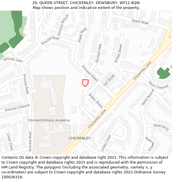 20, QUEEN STREET, CHICKENLEY, DEWSBURY, WF12 8QW: Location map and indicative extent of plot