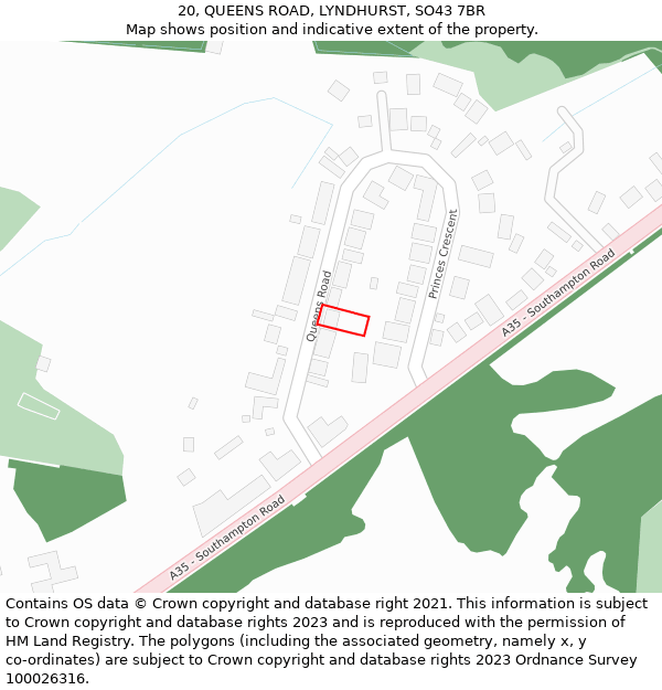 20, QUEENS ROAD, LYNDHURST, SO43 7BR: Location map and indicative extent of plot