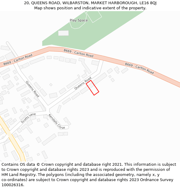 20, QUEENS ROAD, WILBARSTON, MARKET HARBOROUGH, LE16 8QJ: Location map and indicative extent of plot
