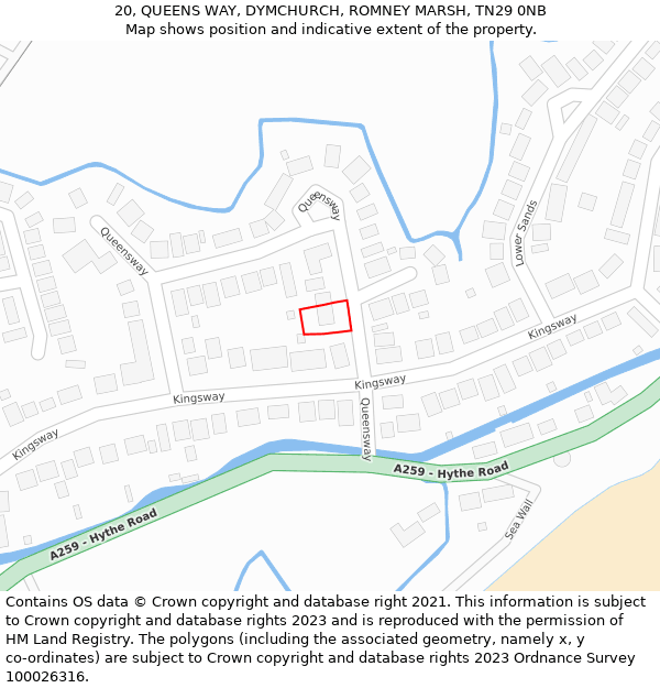 20, QUEENS WAY, DYMCHURCH, ROMNEY MARSH, TN29 0NB: Location map and indicative extent of plot