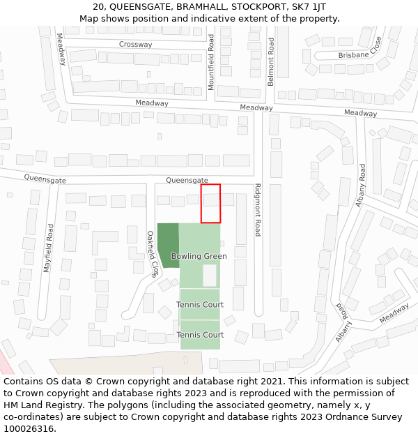 20, QUEENSGATE, BRAMHALL, STOCKPORT, SK7 1JT: Location map and indicative extent of plot