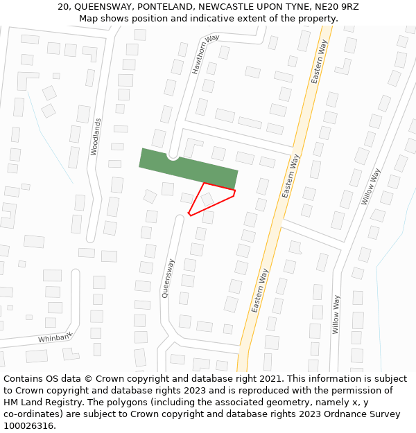 20, QUEENSWAY, PONTELAND, NEWCASTLE UPON TYNE, NE20 9RZ: Location map and indicative extent of plot