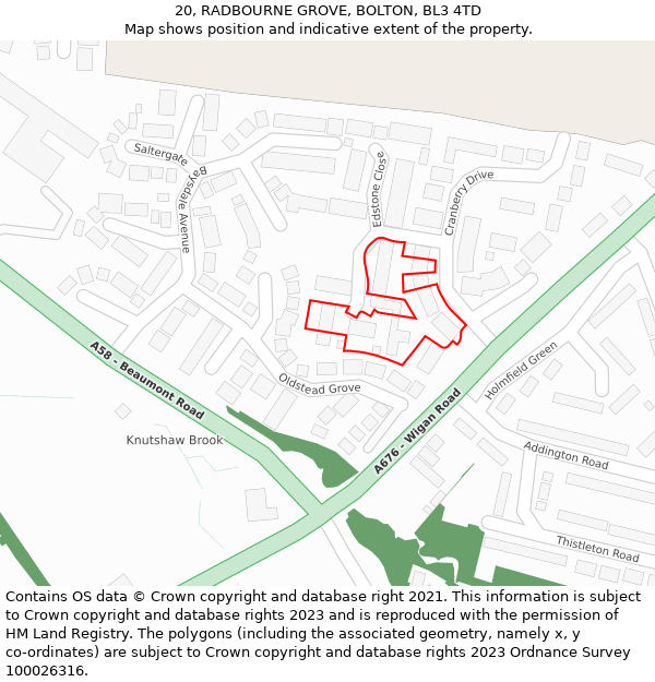 20, RADBOURNE GROVE, BOLTON, BL3 4TD: Location map and indicative extent of plot