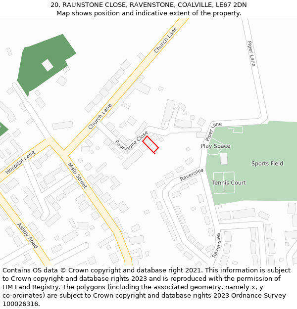 20, RAUNSTONE CLOSE, RAVENSTONE, COALVILLE, LE67 2DN: Location map and indicative extent of plot