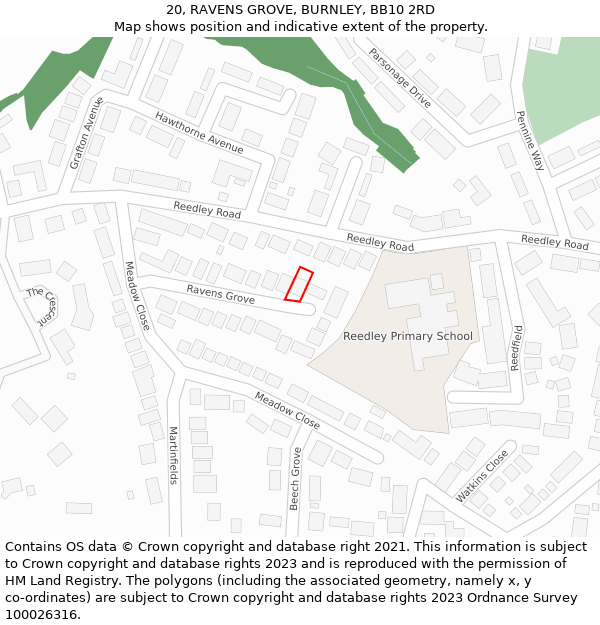 20, RAVENS GROVE, BURNLEY, BB10 2RD: Location map and indicative extent of plot