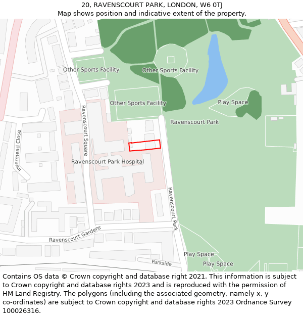 20, RAVENSCOURT PARK, LONDON, W6 0TJ: Location map and indicative extent of plot