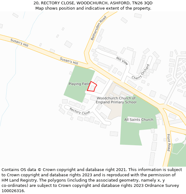 20, RECTORY CLOSE, WOODCHURCH, ASHFORD, TN26 3QD: Location map and indicative extent of plot
