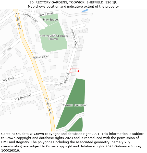 20, RECTORY GARDENS, TODWICK, SHEFFIELD, S26 1JU: Location map and indicative extent of plot
