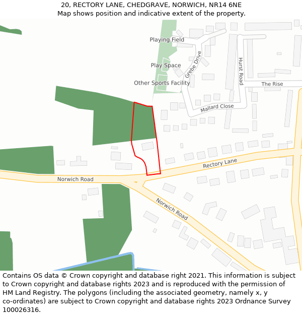 20, RECTORY LANE, CHEDGRAVE, NORWICH, NR14 6NE: Location map and indicative extent of plot