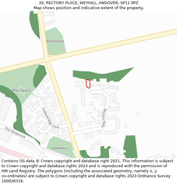 20, RECTORY PLACE, WEYHILL, ANDOVER, SP11 0PZ: Location map and indicative extent of plot