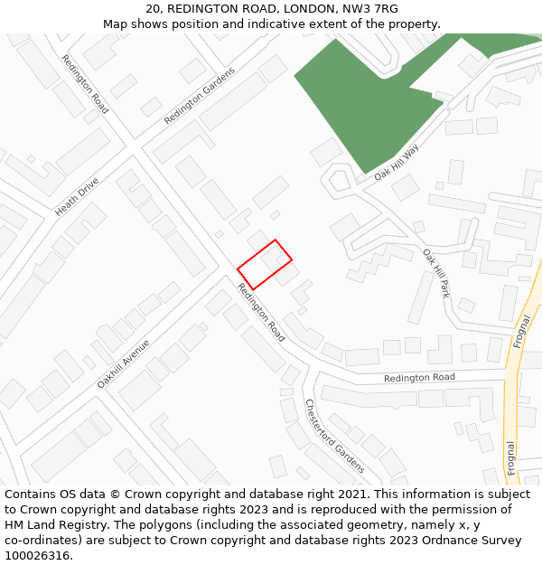 20, REDINGTON ROAD, LONDON, NW3 7RG: Location map and indicative extent of plot