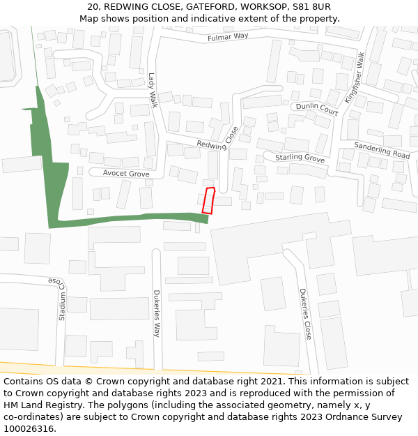 20, REDWING CLOSE, GATEFORD, WORKSOP, S81 8UR: Location map and indicative extent of plot