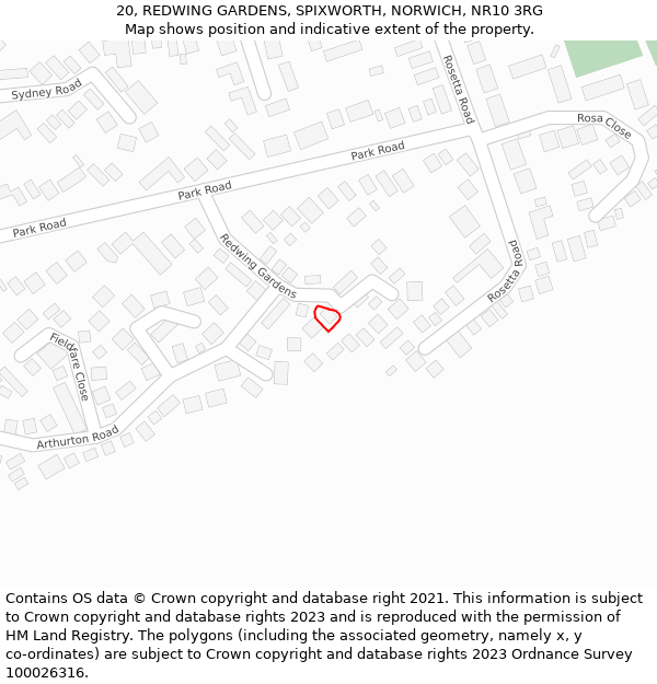 20, REDWING GARDENS, SPIXWORTH, NORWICH, NR10 3RG: Location map and indicative extent of plot