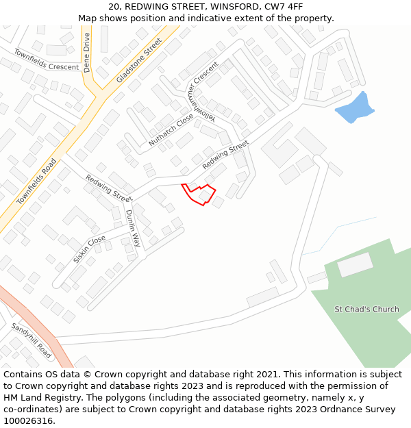 20, REDWING STREET, WINSFORD, CW7 4FF: Location map and indicative extent of plot