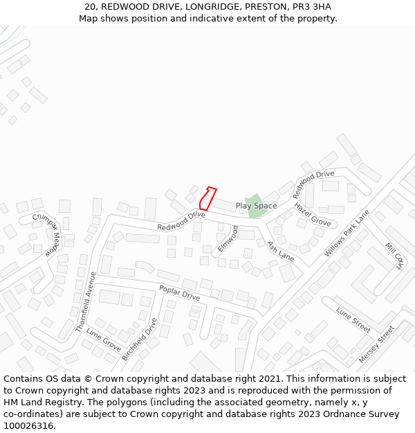 20, REDWOOD DRIVE, LONGRIDGE, PRESTON, PR3 3HA: Location map and indicative extent of plot