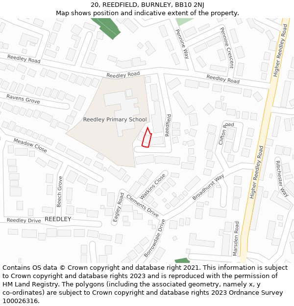 20, REEDFIELD, BURNLEY, BB10 2NJ: Location map and indicative extent of plot