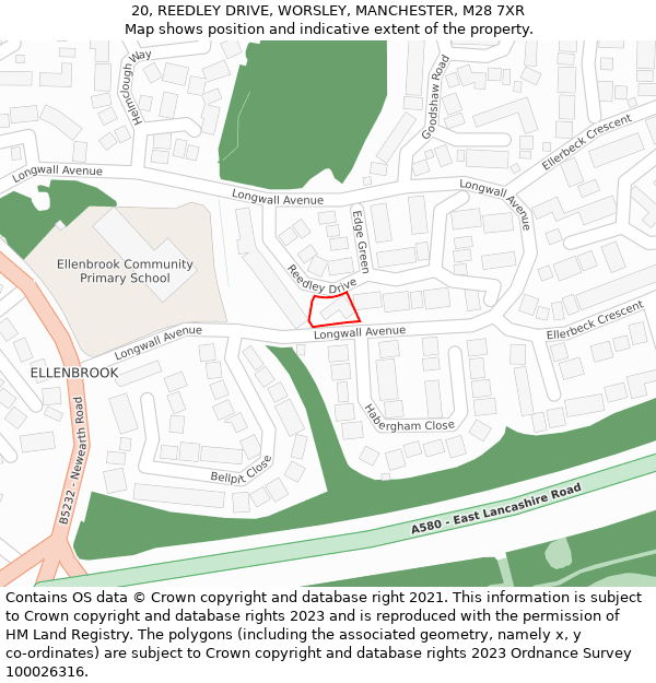 20, REEDLEY DRIVE, WORSLEY, MANCHESTER, M28 7XR: Location map and indicative extent of plot