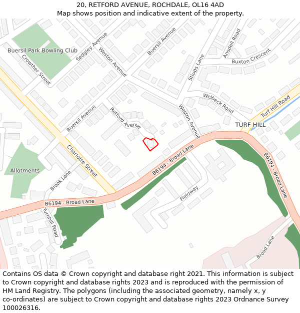 20, RETFORD AVENUE, ROCHDALE, OL16 4AD: Location map and indicative extent of plot