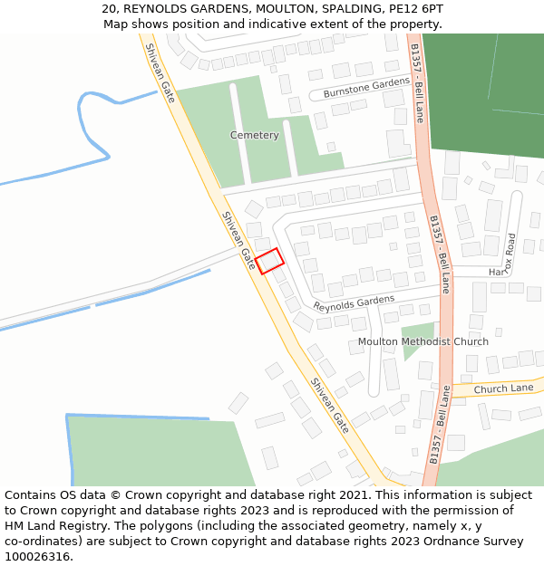 20, REYNOLDS GARDENS, MOULTON, SPALDING, PE12 6PT: Location map and indicative extent of plot