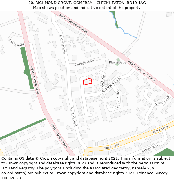 20, RICHMOND GROVE, GOMERSAL, CLECKHEATON, BD19 4AG: Location map and indicative extent of plot