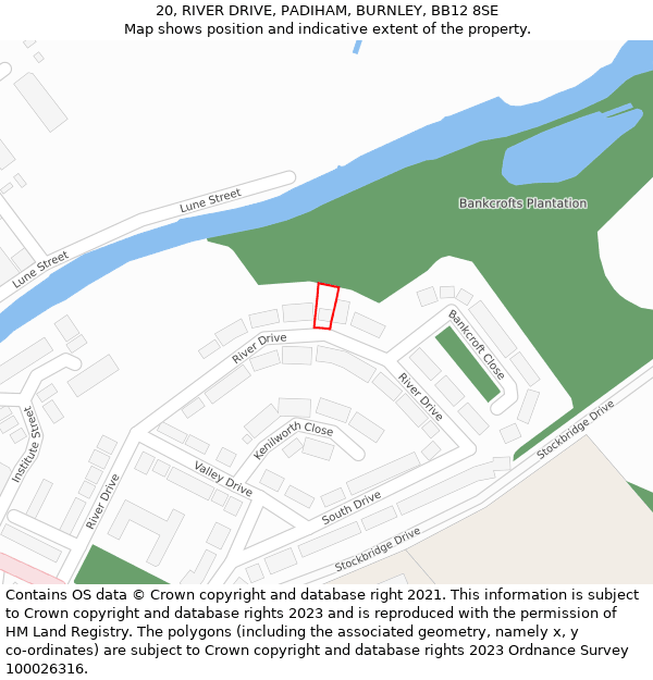 20, RIVER DRIVE, PADIHAM, BURNLEY, BB12 8SE: Location map and indicative extent of plot