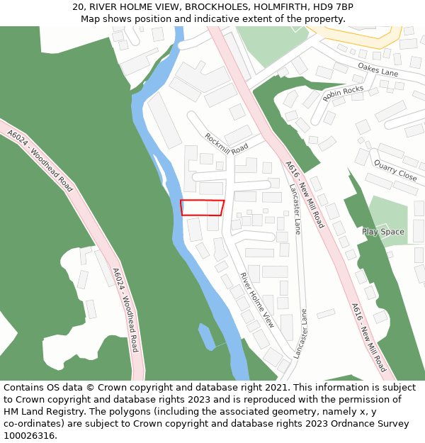 20, RIVER HOLME VIEW, BROCKHOLES, HOLMFIRTH, HD9 7BP: Location map and indicative extent of plot