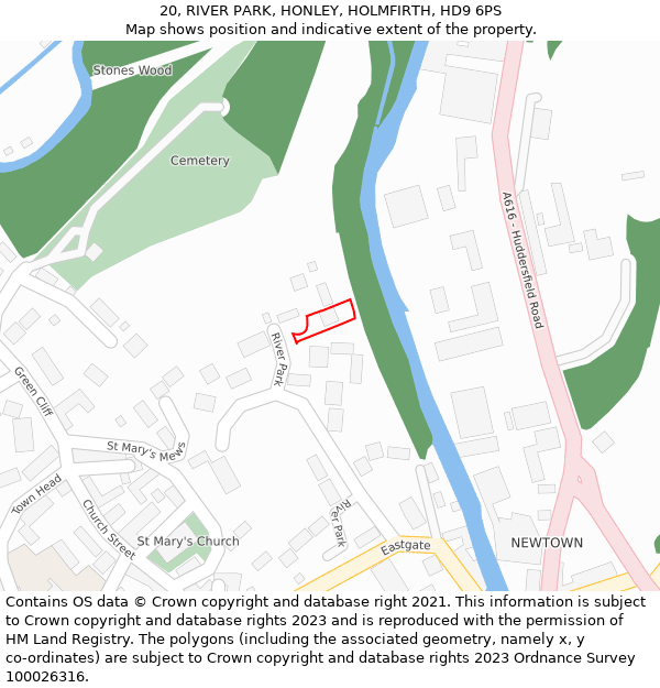 20, RIVER PARK, HONLEY, HOLMFIRTH, HD9 6PS: Location map and indicative extent of plot