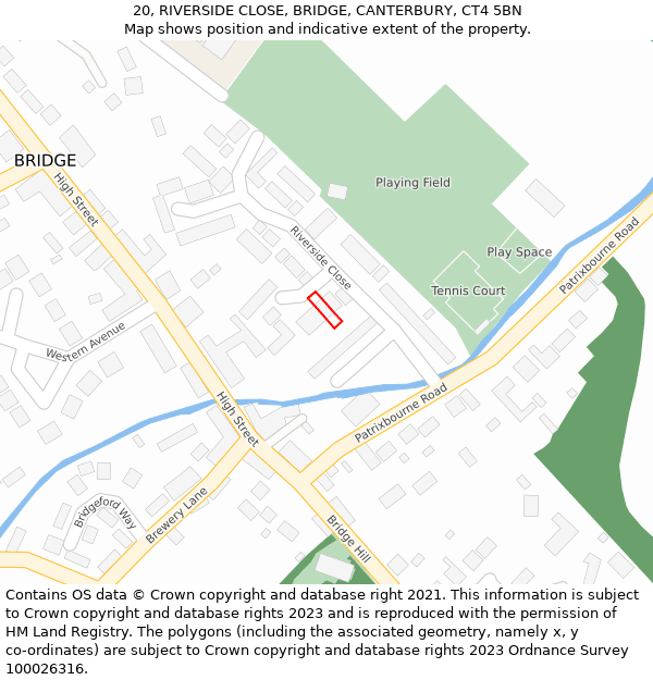20, RIVERSIDE CLOSE, BRIDGE, CANTERBURY, CT4 5BN: Location map and indicative extent of plot