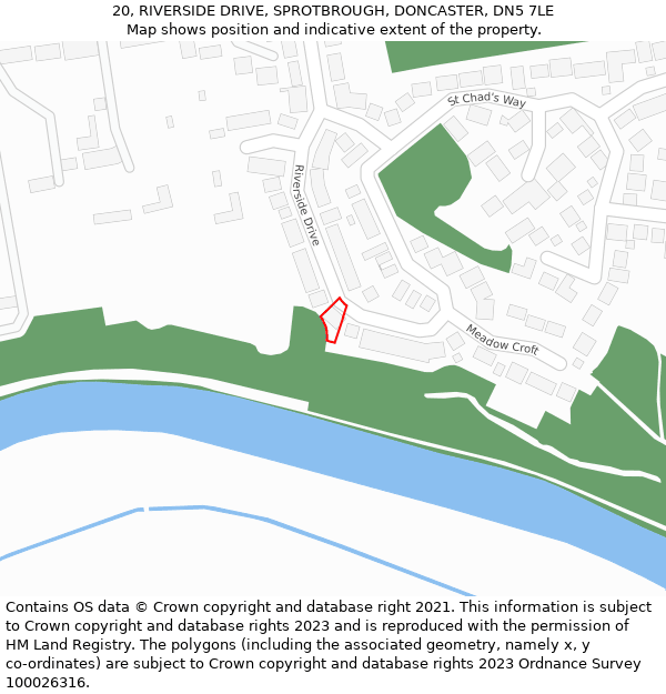 20, RIVERSIDE DRIVE, SPROTBROUGH, DONCASTER, DN5 7LE: Location map and indicative extent of plot