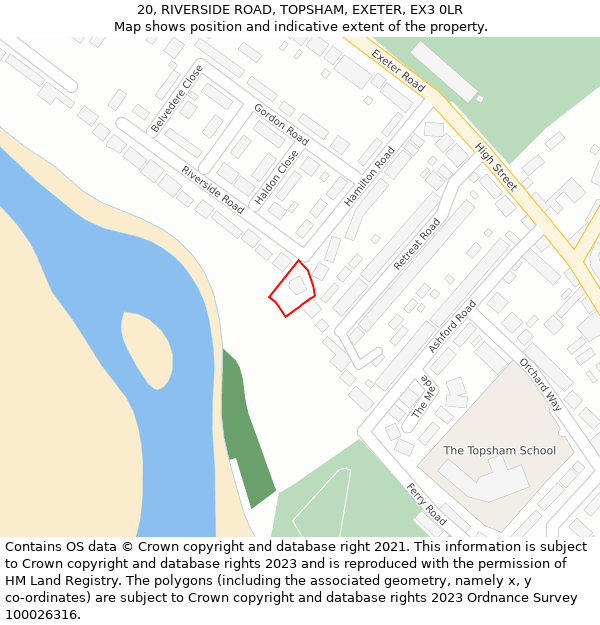 20, RIVERSIDE ROAD, TOPSHAM, EXETER, EX3 0LR: Location map and indicative extent of plot