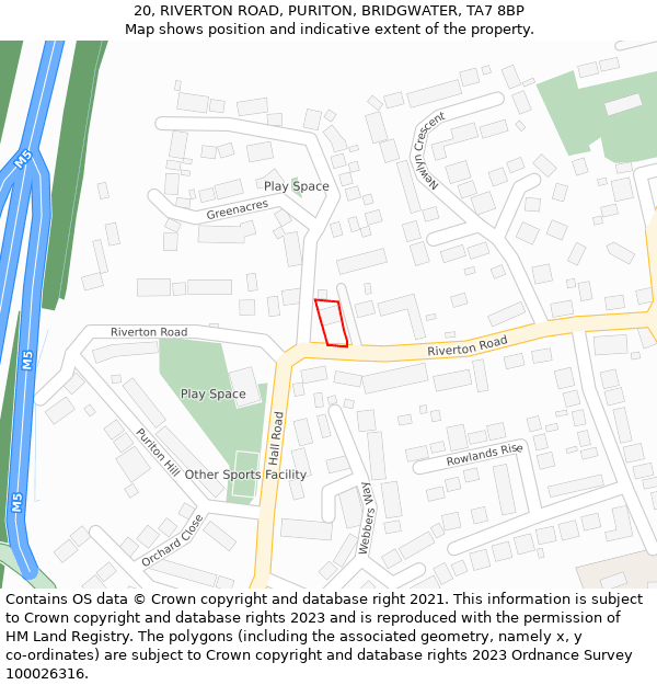 20, RIVERTON ROAD, PURITON, BRIDGWATER, TA7 8BP: Location map and indicative extent of plot