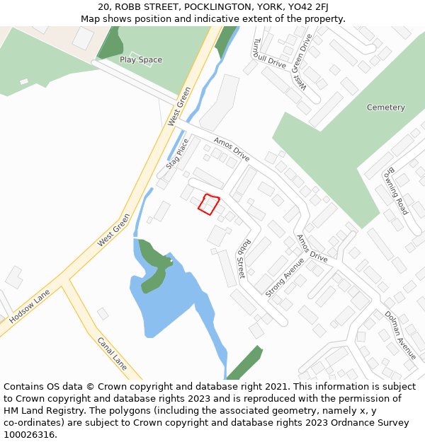 20, ROBB STREET, POCKLINGTON, YORK, YO42 2FJ: Location map and indicative extent of plot