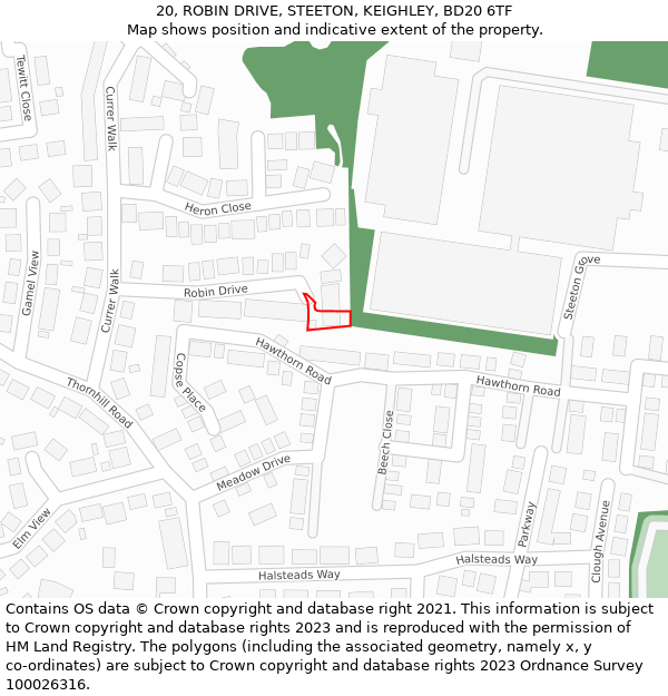 20, ROBIN DRIVE, STEETON, KEIGHLEY, BD20 6TF: Location map and indicative extent of plot