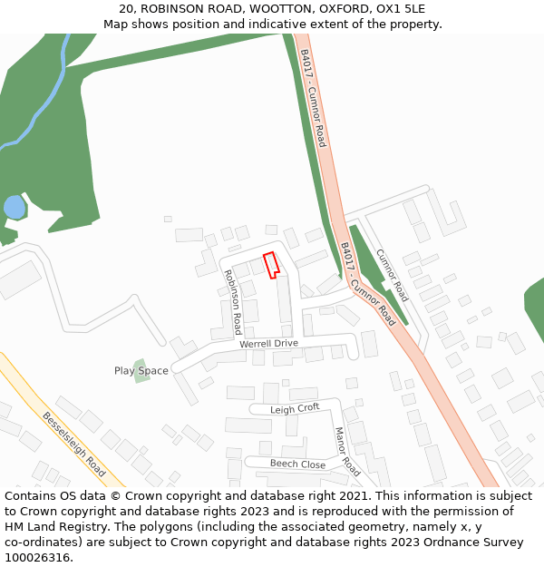 20, ROBINSON ROAD, WOOTTON, OXFORD, OX1 5LE: Location map and indicative extent of plot