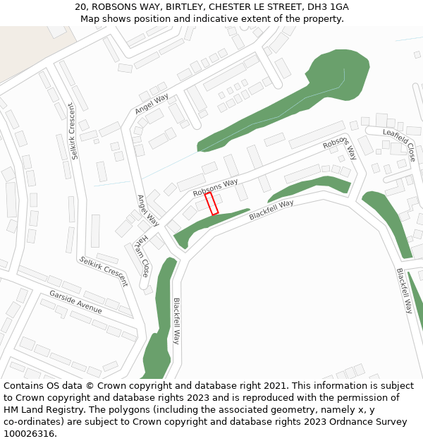 20, ROBSONS WAY, BIRTLEY, CHESTER LE STREET, DH3 1GA: Location map and indicative extent of plot