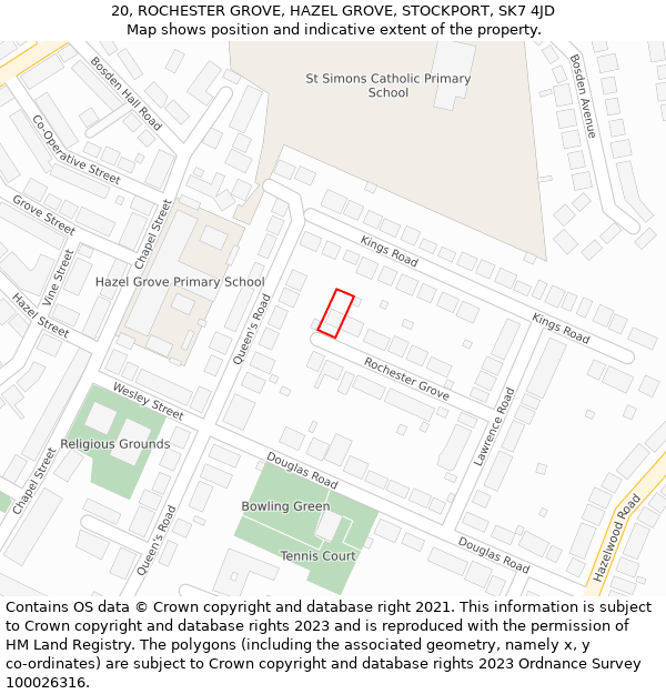 20, ROCHESTER GROVE, HAZEL GROVE, STOCKPORT, SK7 4JD: Location map and indicative extent of plot